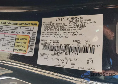 2020 Ford Mustang Ecoboost Fastback from USA, damaged, VIN 1FA6P8TH3L5113749